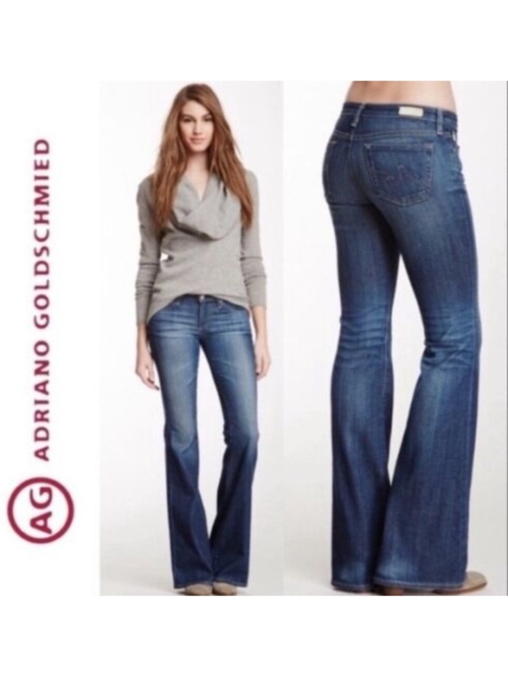 Ag Adriano Goldschmied Belle Flare Jeans in A Blue Wash Sz 28 28R Boho Festival